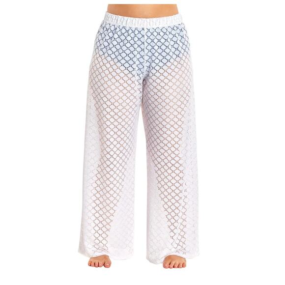 Always For Me Plus Size Lattice Beach Swim Cover Up Lounge Pant White 3X 3XL - Picture 1 of 8